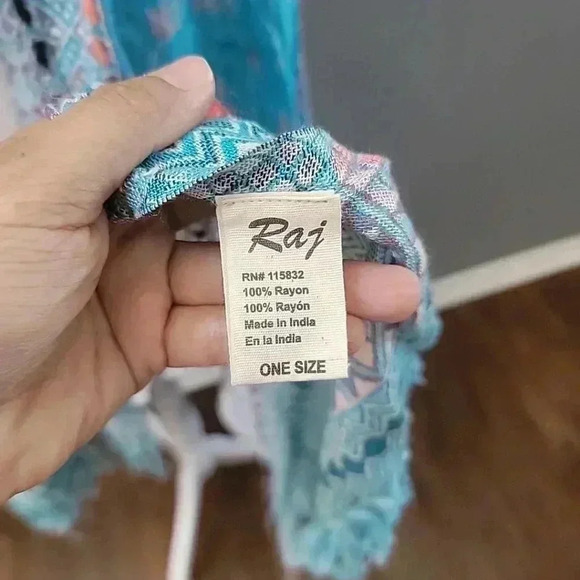 RAJ  Imports Turquoise Embroidered Vest Boho One Size Fringe India Molly Fringe - Picture 6 of 7